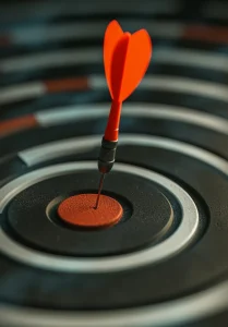 Red dart hitting the bullseye on a black target representing accuracy and expert financial guidance